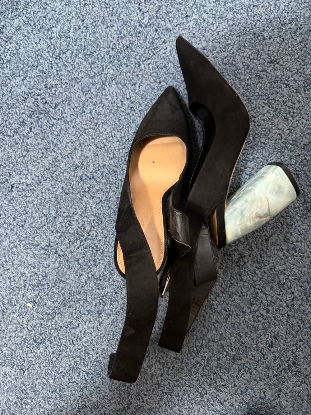 ASOS Black Suede Slingback Pumps with Marble-Effect Heel